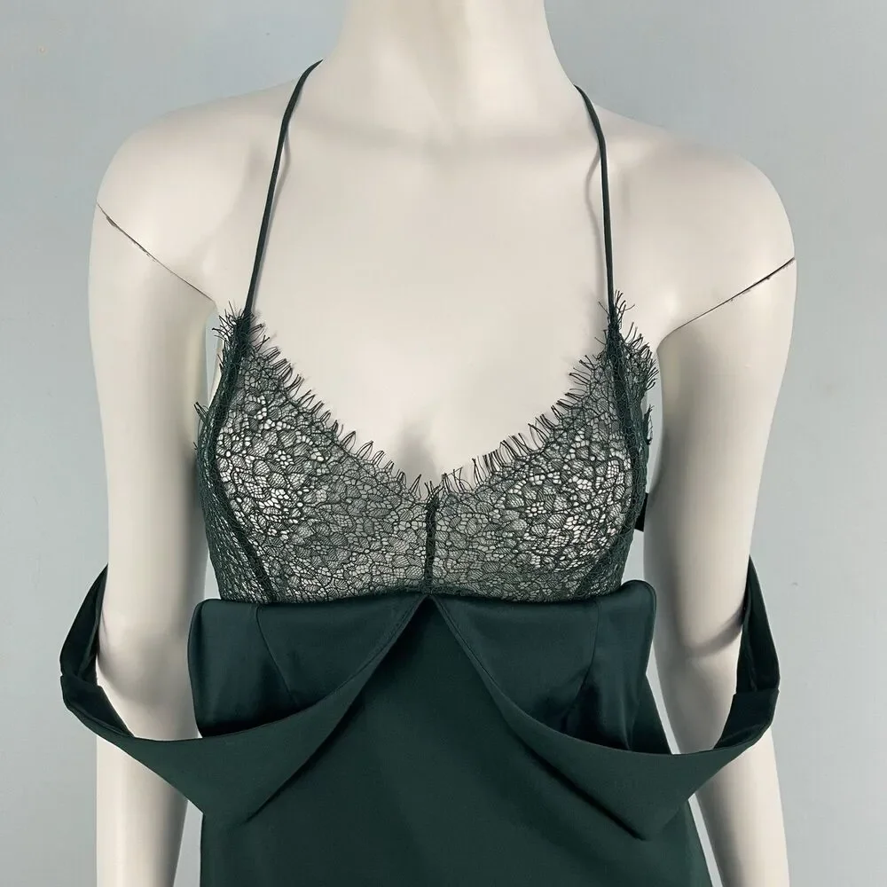 Zara Lace Strappy Cocktail Sexy Holiday Party Mini Dress‎ Small Dark Green